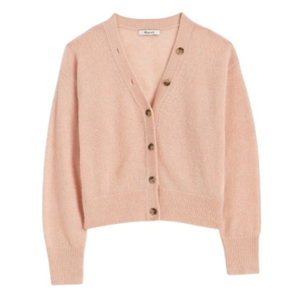 Madewell Alpaca V-Neck Cropped Cardigan Heather Pale Blush NU530 Size Small New